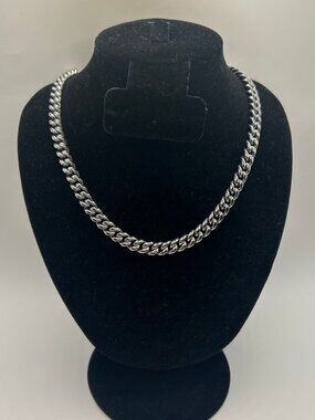Unisex Cuban Link Chain Real Silver 20 Inch Plated 8mm Everyday Waterproof